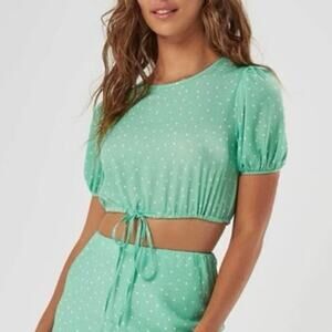 Charlie Holiday NWT Spring Green Polka Dot Cropped Lava Top Size Medium